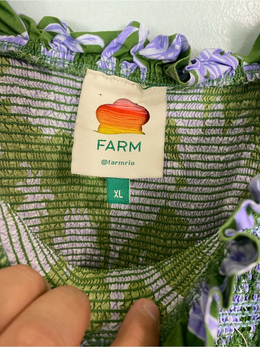 Farm Rio Tropical Swing Smocked Sleeveless Midi Dress Green Purple XL Pineapple - Picture 3 of 8